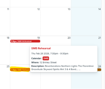 Screenshot showing event details on hover